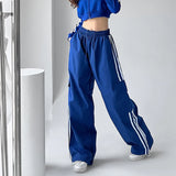 Cinessd Party Outfit Striped Sweatpants Women Hip Hop Streetwear Baggy Wide Leg Cargo Pants Bf Y2K High Waist Drawstring Joggers Trousers