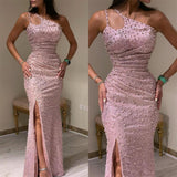 Cinessd Customized  Exquisite One-shoulder Sheath Cocktail Fold Hugging Pearls S Occasion Evening Gown vestidos para mujer