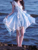 Cinessd Blue Bubble Mesh Irregular Dress