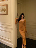 Cinessd Classy Mermaid Square neckline Orange Prom Dresses Birthday Outfits Evening Gown SD1105