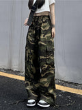 Cinessd Party Outfit American Vintage Camouflage Cargo Pants Women Summer New Streetwear Loose Straight Wide Leg Trousers Woman