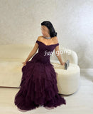 Cinessd Customized Retro Tulle Pleat A-line Off-the-shoulder Long Dresses Bespoke Occasion Dresses Customized Classic Modern Style