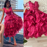 Cinessd Customized  Fashion V-neck Ball Gown Quinceanera Layered  Flowers Chiffon Occasion Evening   vestidos de graduaci¨®n