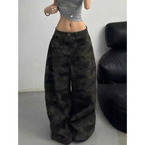 Cinessd Party Outfit Summer Womens Jeans High Waist Baggy Casual Vintage Y2K Camouflage Straight Pants Street American Wide Leg Denim Trouser