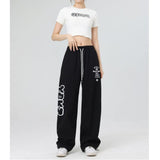 Cinessd Party Outfit American Star Print Women Oversized Pants High Waist Loose Casual Sports Pants for Women Spring Summer Thin Woman Trouser Y2K