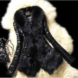 1980s fashion trends S-5xl plus Size Winter Slim-Fit Faux Fox Fur Collar Fur PU Leather Slimming Coat