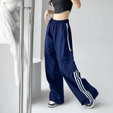 Cinessd Party Outfit Striped Sweatpants Women Hip Hop Streetwear Baggy Wide Leg Cargo Pants Bf Y2K High Waist Drawstring Joggers Trousers