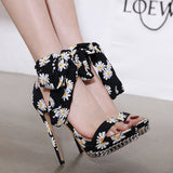 fall nails Summer New Fashion Stiletto Heel Women's Shoes Popular Daisy High Heel Sandals 