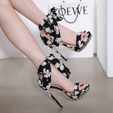 fall nails Summer New Fashion Stiletto Heel Women's Shoes Popular Daisy High Heel Sandals 