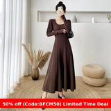 classy outfits men Knitted Dress Women's Autumn and Winter Loose plus Size Ankle Waist Purple Long Sweater Skirt over the Knee Long Skirt Fashion