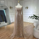 Cinessd Customized Champagne Beaded Square Collar robes de soir¨¦e Long Sleeves A-line Party Dresses Floor-Length Prom Dress 2025