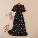 dress to impress 2024 Dress French Strawberry Two-Color Sequined Dress Mesh Lace-up Pleated Dress