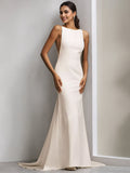 Cinessd Sheath/Column High Neck Sleeveless Floor Length Minimalist Elegant Wedding Dresses