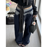 Cinessd Party Outfit Blue Womens Jeans High Waist Vintage Design Hip Hop Straight Baggy Denim Pants Street Y2K American Style Wide Leg Denim Trouser