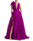 Cinessd Purple V-neck Prom Dress ????? ????  Sleeveless Customized Vestido De Novia Organza Prom Gown Hydrangea Ball Party Dress