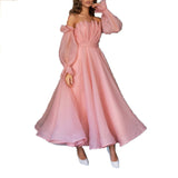 Cinessd - New Arrival Pink Tea-Length Sexy Off Shoulder Prom Dresses