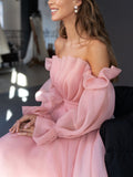 Cinessd - New Arrival Pink Tea-Length Sexy Off Shoulder Prom Dresses