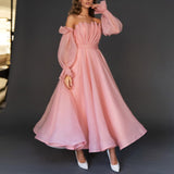 Cinessd - New Arrival Pink Tea-Length Sexy Off Shoulder Prom Dresses