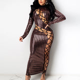 Cinessd Sequins Strip Lace-up Cutout Long Sleeve Dress