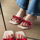 Cinessd Design Shoes Retro Plaid Bow Sandals Kitten Heels French Style Peep Toe Shoes Mixed Color Sweet and Cute Women's Vocation Shoes ootd outfit idea