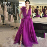 Cinessd Purple V-neck Prom Dress ????? ????  Sleeveless Customized Vestido De Novia Organza Prom Gown Hydrangea Ball Party Dress