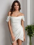 Cinessd A Line/Princess Off-the-shoulder Short Sleeve Asymmetrical Elegant Wedding Dresses