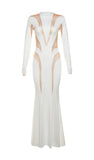 CINESSD LONG SLEEVE MESH BODYCON MAXI DRESS IN WHITE