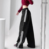 Cinessd Party Outfit Striped Sweatpants Women Hip Hop Streetwear Baggy Wide Leg Cargo Pants Bf Y2K High Waist Drawstring Joggers Trousers