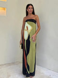 Cinessd Summer Flower Strapless Long Dress Women Elegant Patchwork Sleeveless Backless Floral Maxi Dresses Lady Holiday Party Beach Robe