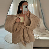 Cinessd Thick Needle Sweater With Big Bow Loose Casual Wide Sleeved Sweaters Deep V Sweet Knitwear Pullover Women Warm Thickened Tops ootd outfit idea