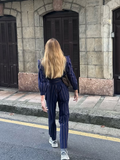 Cinessd Party Outfit Casual Striped Round Neck Long Sleeved Shirt Set Elegant Solid High Waist Wide Leg Pants Set 2025 New Lady Chic High Streetwear