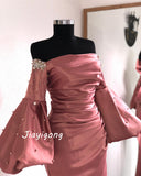 Cinessd Customized Jiayigong Fashion Sizes Available Off-the-shoulder Sheath Beading Shirred Anke length Charmeuse Evening Dresses