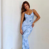 Cinessd party look inspos Fashion sexy Y2K Clothes Floral Print Sleeveless Backless Bodycon Maxi Dresses For Women 2024 Club Birthday Party Elegant Dress