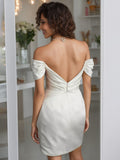 Cinessd A Line/Princess Off-the-shoulder Short Sleeve Asymmetrical Elegant Wedding Dresses