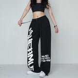 Cinessd Party Outfit Autumn Y2K Streetwear White Sweatpants Women Korean Style Letter Print Black Track Pants Oversized Harajuku Kpop Hip Hop Joggers