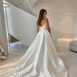 Cinessd White Side Slit Satin Strapless vestido femininos A-line Sleeveless   Floor-Length Customized wedding dress