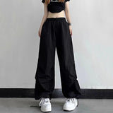 Cinessd Party Outfit Rimocy High Waist Summer Cargo Pants Women Streetwear Drawstring Thin Parachute Pants Woman Solid Color Wide Leg Y2k Trouses