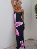 Cinessd party look inspos Sexy Party Maxi Dress For Women Summer Fashion Print Sleeveless Backless Bodycon Simple Dresses Casual Club Elegant Strap Dress