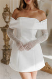 Cinessd Stain Off the Shoulder Long Sleeve robes de soir¨¦e A-Line Up to Thigh Length Evening Dresses Valentines Day Wedding Dress