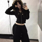 Cinessd party outfit  Y2K Women Leopard Print Hoodies Clothes Hip Hop Graphic Punk Aesthetic Gothic Fashion Vintage Zip Up Hoodies Streetwear EMO Girl