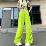 Cinessd Party Outfit Rimocy High Waist Summer Cargo Pants Women Streetwear Drawstring Thin Parachute Pants Woman Solid Color Wide Leg Y2k Trouses