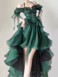 Cinessd Green Flower Wedding Dress Cos Op Dress Lolita Heavy Industry Trail Puffy Princess Dress Lolita Cosplay Passionate Dress Set