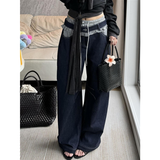 Cinessd Party Outfit Blue Womens Jeans High Waist Vintage Design Hip Hop Straight Baggy Denim Pants Street Y2K American Style Wide Leg Denim Trouser