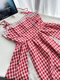 Cinessd Y2K Red Plaid Mini Dresses for Women Spaghetti Strap Lace Patchwork A-line Birthday Party Dress Korean Fashion One Piece Vestido ootd outfit idea