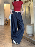 Cinessd Party Outfit Women's Loose Wide Leg Jeans Young Girl Street Style Baggy High Waisted Bottoms Casual Trousers Female Solid Color Pants