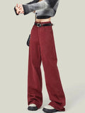 Cinessd Party Outfit Women's Street Style Wide Leg Red Jeans American Vintage Casual Denim Trousers Female High Waist Loose Straight Pants