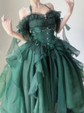 Cinessd Green Flower Wedding Dress Cos Op Dress Lolita Heavy Industry Trail Puffy Princess Dress Lolita Cosplay Passionate Dress Set