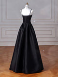 Cinessd-Cyber Monday Christmas party outfits Elegant Black A-Line Satin Long Prom Dress Long Prom Dress B531