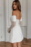 Cinessd Stain Off the Shoulder Long Sleeve robes de soir¨¦e A-Line Up to Thigh Length Evening Dresses Valentines Day Wedding Dress