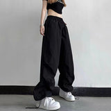 Cinessd Party Outfit Rimocy High Waist Summer Cargo Pants Women Streetwear Drawstring Thin Parachute Pants Woman Solid Color Wide Leg Y2k Trouses